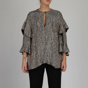 ISABEL Marant Metallic Silver Sequin Ruffle Top Sz Medium Womens Ruffle Sleeve